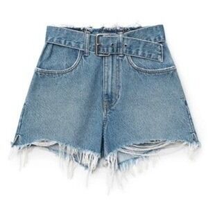Alexander Wang Light Blue Distressed High-Waist Denim Shorts